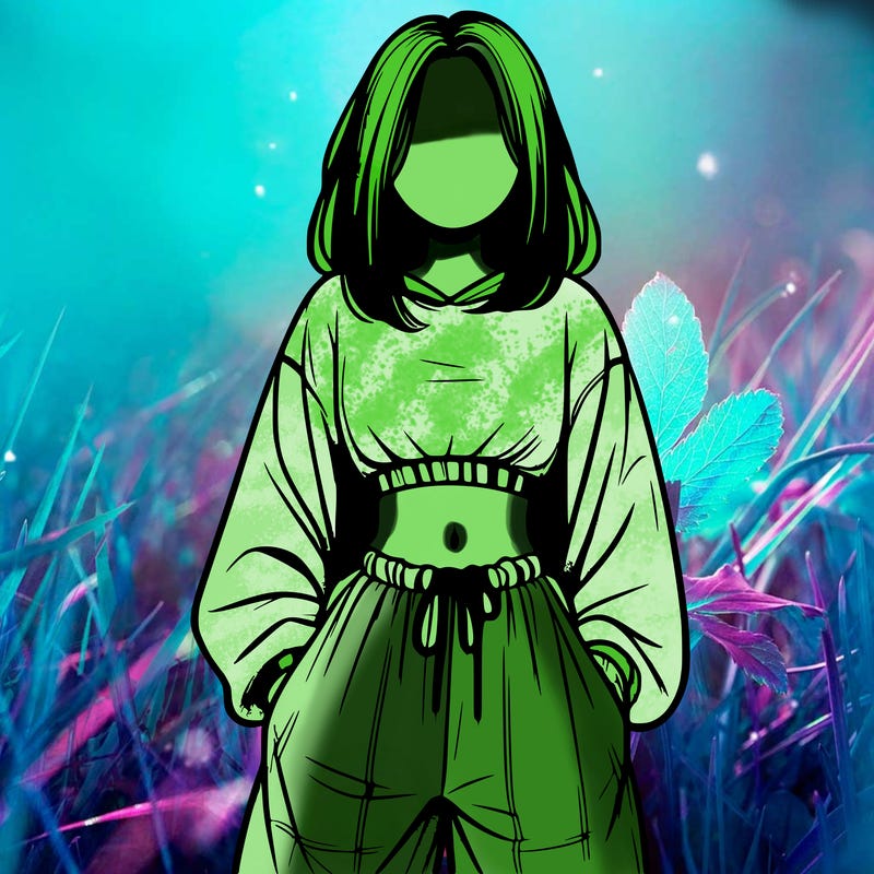 realistic girl faceless with baggy pants and a crop top