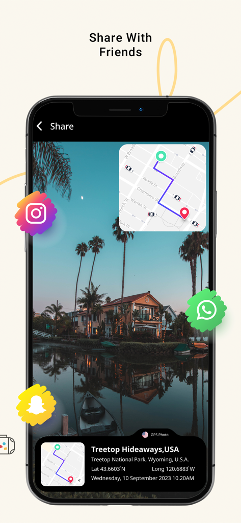GPS Camera - Location Stamp - A photo with a GPS location stamp and map inset ready to share on social media apps