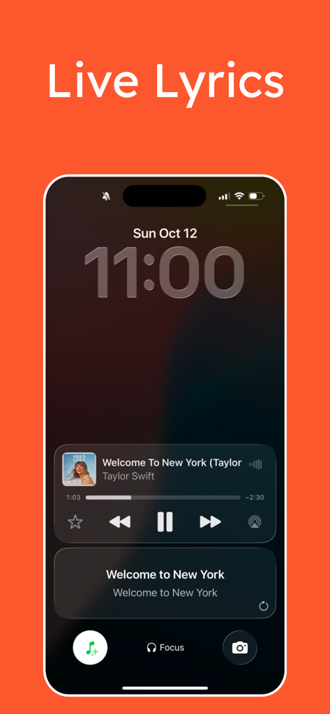 Dynamic Lyrics Widget - iPhone lock screen showing the Lyricsly live lyrics widget for music