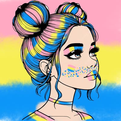 realistic girl with buns on the top of her head