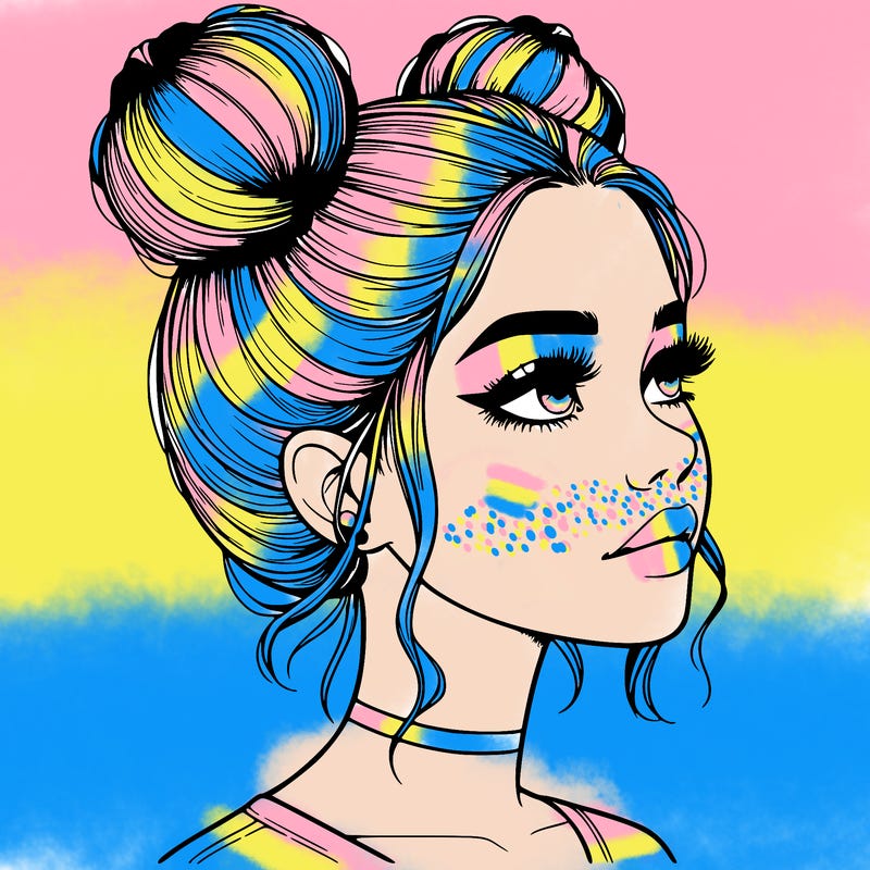 realistic girl with buns on the top of her head