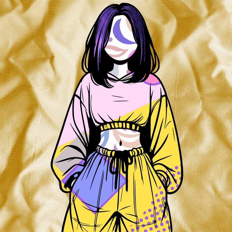 realistic girl faceless with baggy pants and a crop top