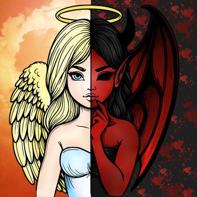 realistic angel half demon