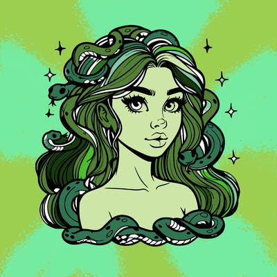 realistic girl with snakes as hair