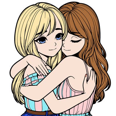 realistic girls hugging