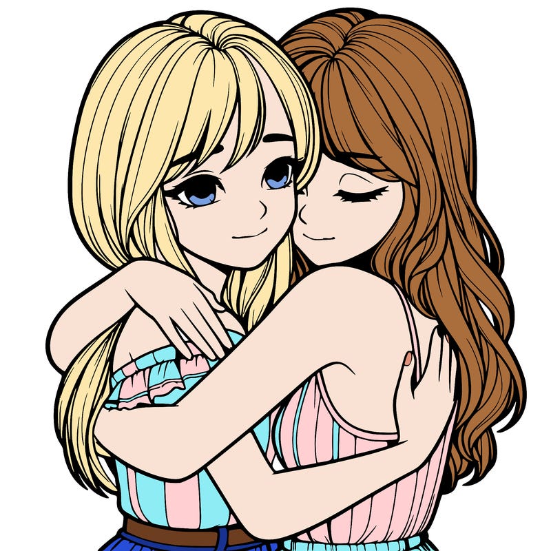 realistic girls hugging