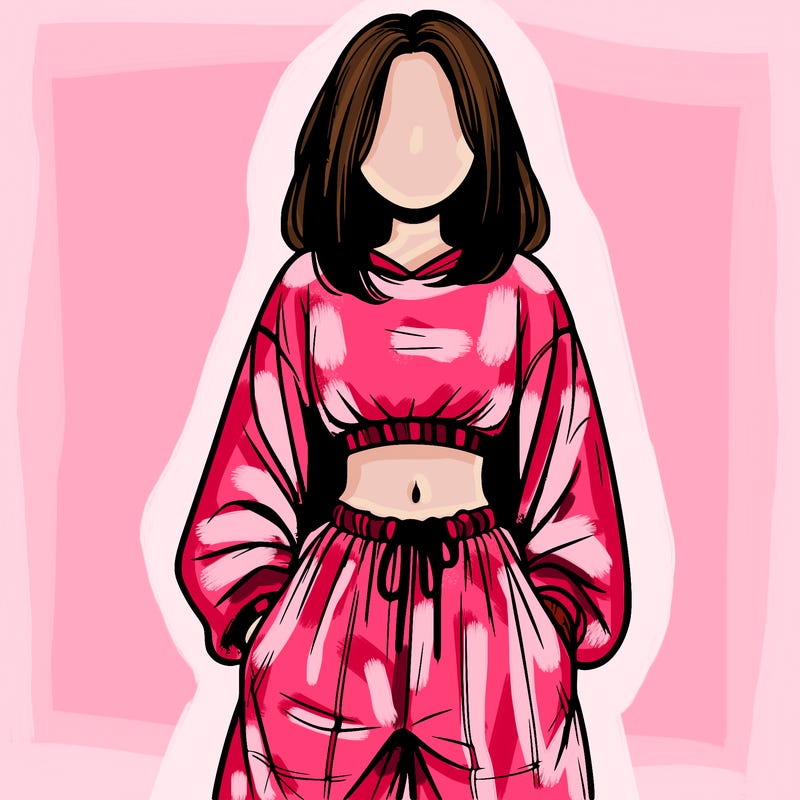 realistic girl faceless with baggy pants and a crop top