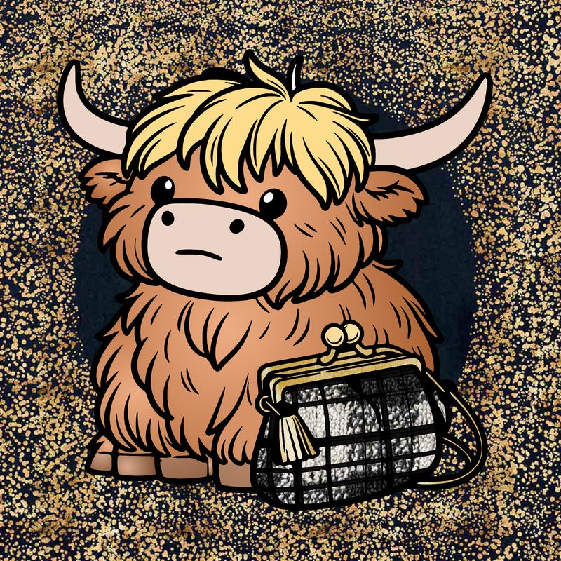 highland cow in a purse