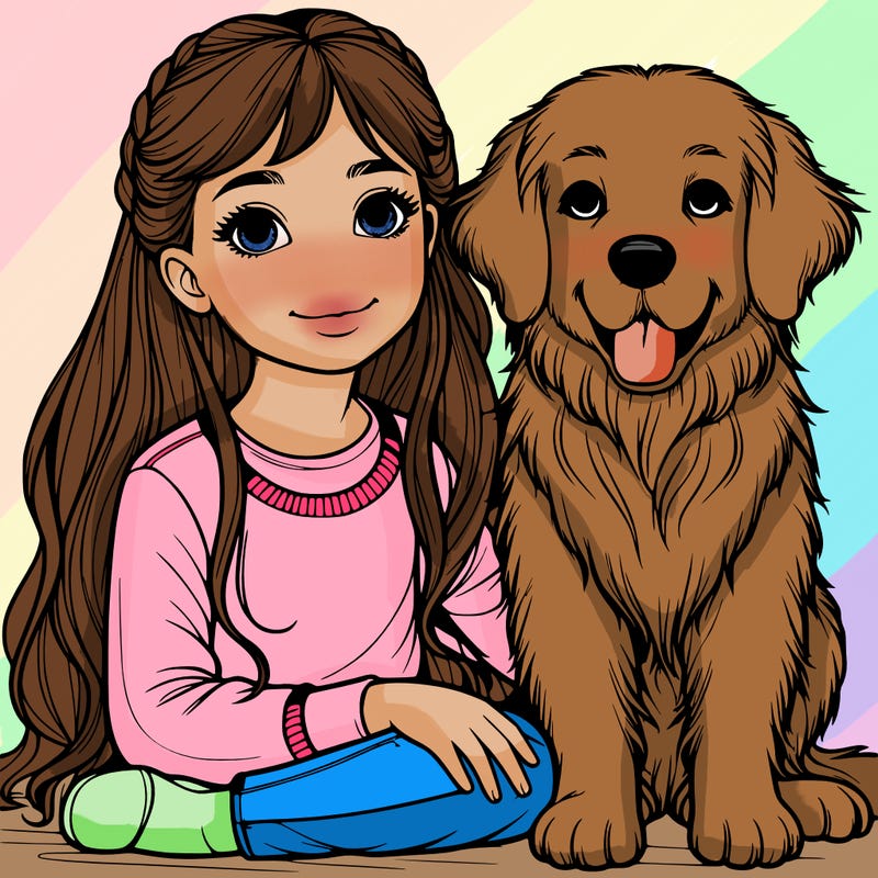 realistic girl with realistic golden retriever