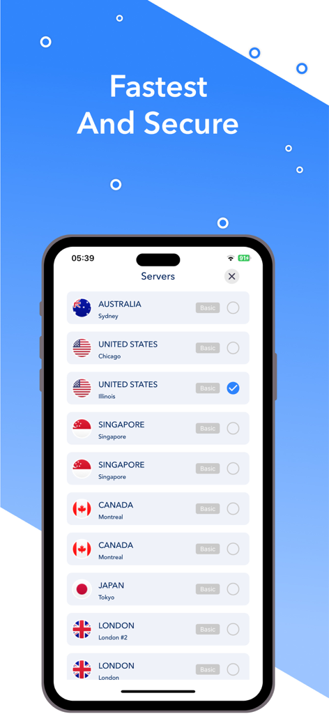 PIA VPN MAX X proxy VPN - Lista global de servidores no aplicativo móvel PIA VPN MAX X mostrando vários locais de países para conexão segura