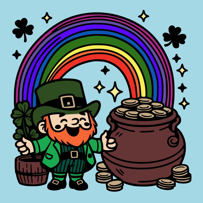 st patrick day with rainbow and gold with leprechaun