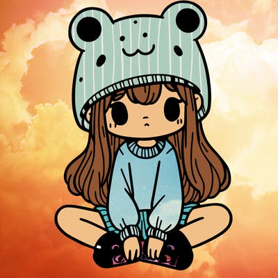 a girl wearing a frog hat and some frog socks