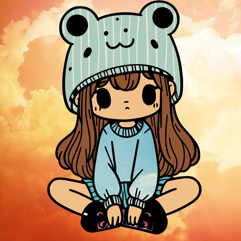 a girl wearing a frog hat and some frog socks