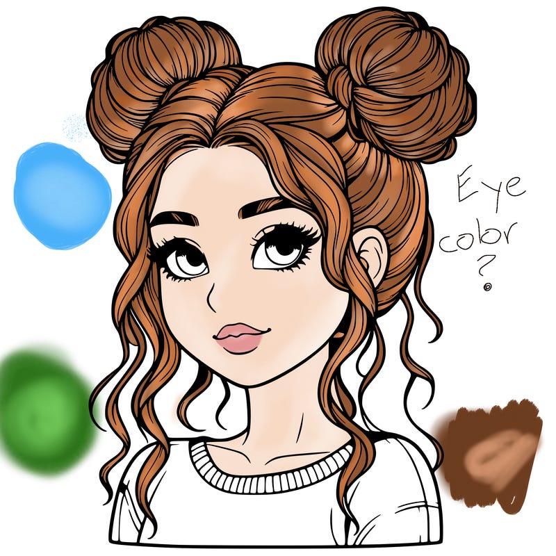 realistic girl with two buns in her hair