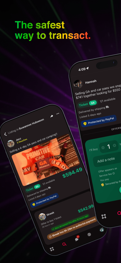 Radiate - Radiate app secure ticket marketplace for music festivals with PayPal protection