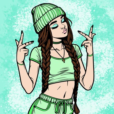 realistic teenage girl with braids and a beanie and crop top doing 🫶🏼