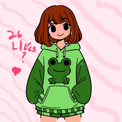 girl with frog sweatshirt