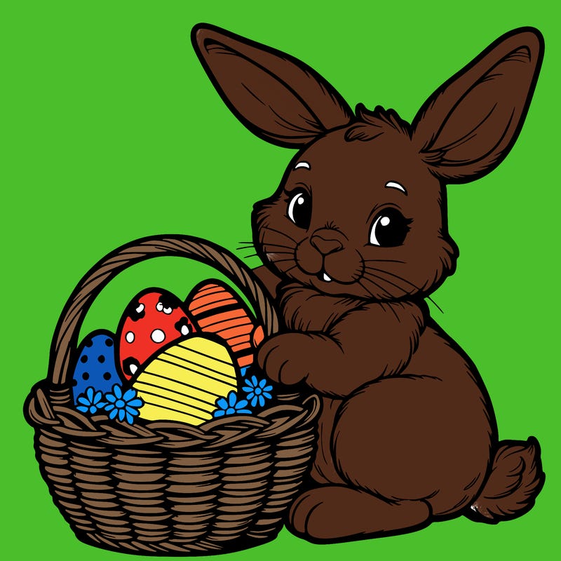 easter bunny with a basket with eggs realistic