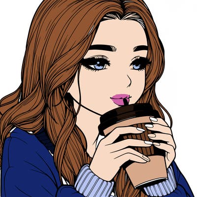 realistic girl drinking coffee