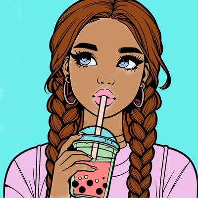 realistic girl with braided hair drinking boba