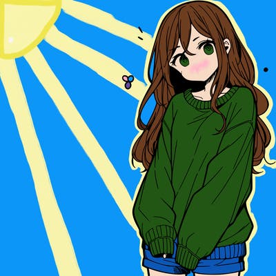 manga teen girl  in a sweater and baggy pants