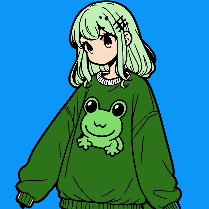 girl wearing frogging sweatshirt