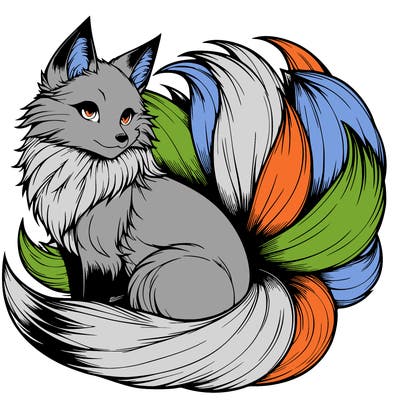 realistic detailed 9 tailed anime fox