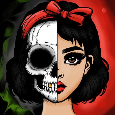 realistic girl with half skull mask