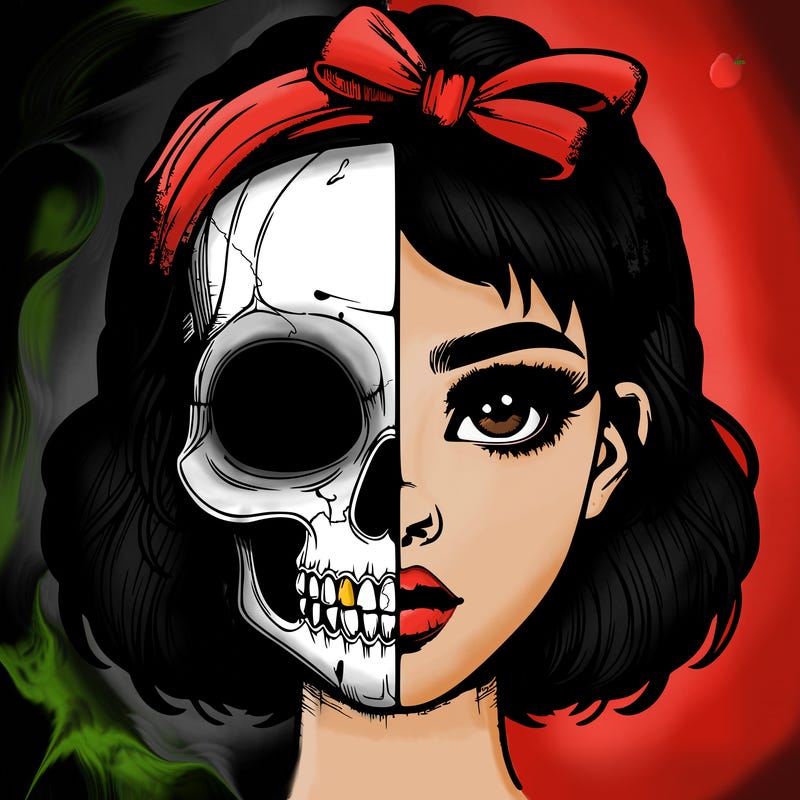 realistic girl with half skull mask