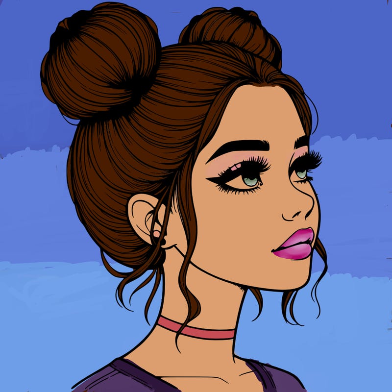 realistic girl with buns on the top of her head