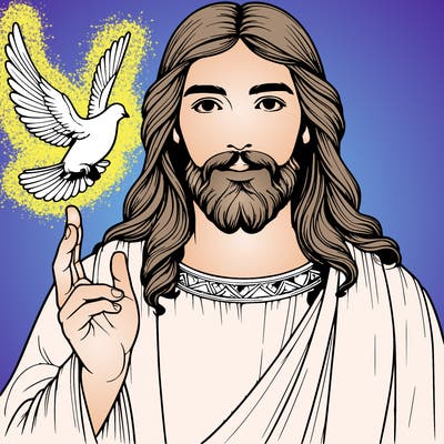 realistic jesus with a beautiful dove flying above him