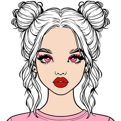realistic girl with two buns in hair and lips