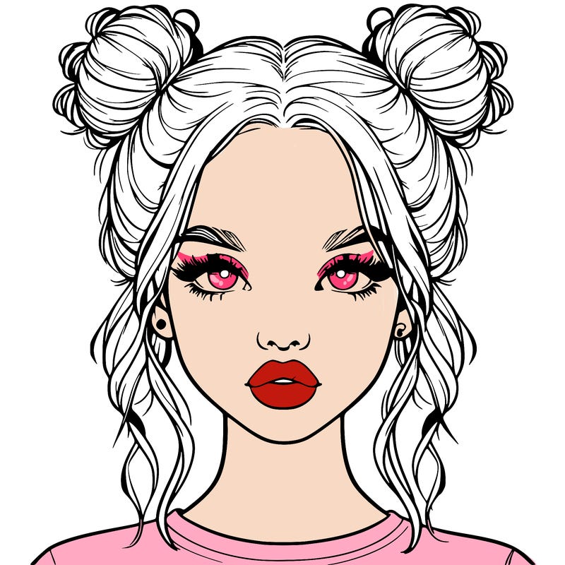 realistic girl with two buns in hair and lips
