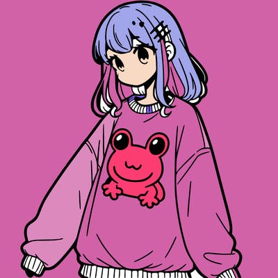 girl wearing frogging sweatshirt