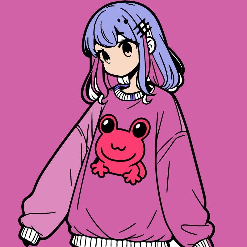 girl wearing frogging sweatshirt