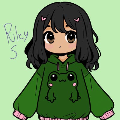 girl wearing frogging sweatshirt