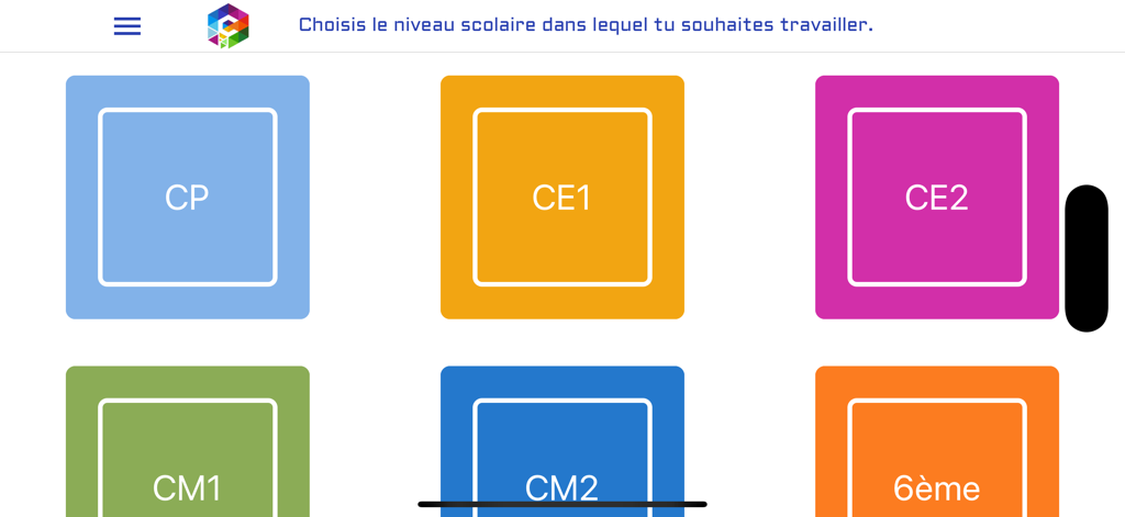 calcul@TICE - Interface of the calcul@TICE app showing a selection of French school grade levels for mental math exercises.