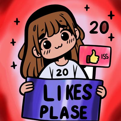 girl holding sing that says 20 likes please