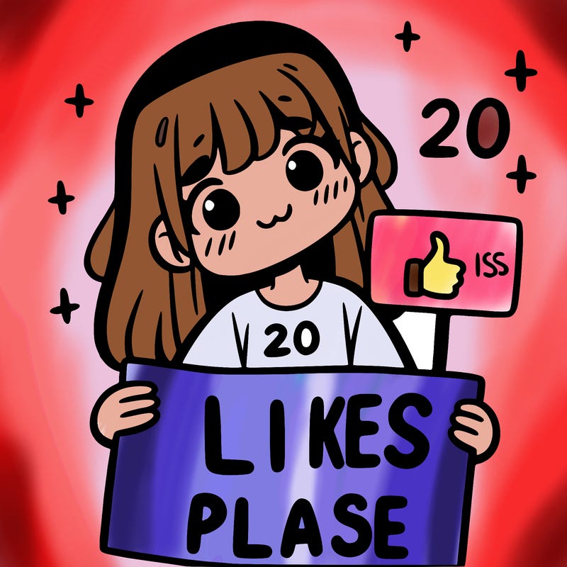 girl holding sing that says 20 likes please