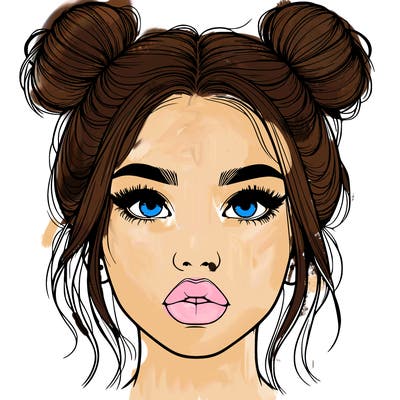 realistic girl with two buns on her hair and lips