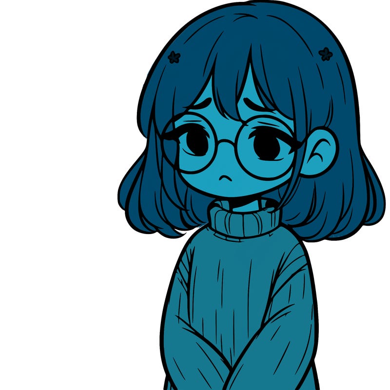 sad girl with glasses in a sweater