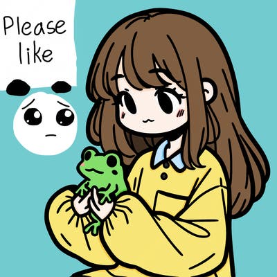 girl with long hair and a oversized shirt. and she is holding a frog