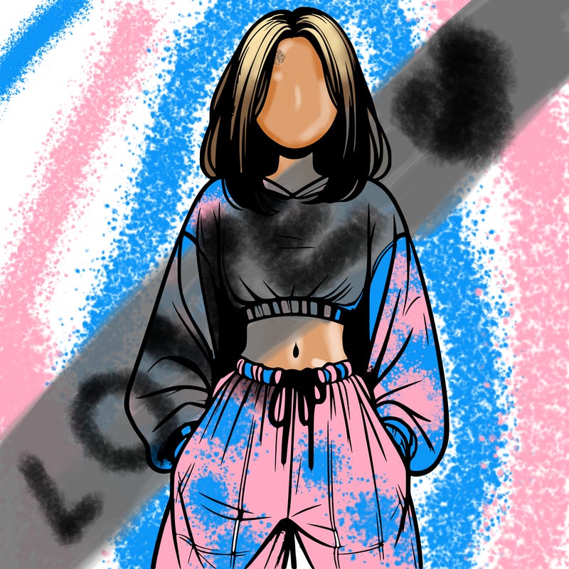 realistic girl faceless with baggy pants and a crop top