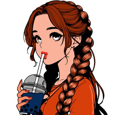 realistic girl with braided hair drinking boba