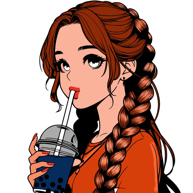 realistic girl with braided hair drinking boba