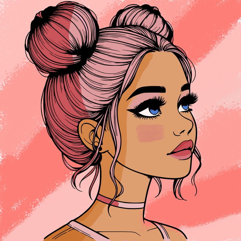 realistic girl with buns on the top of her head
