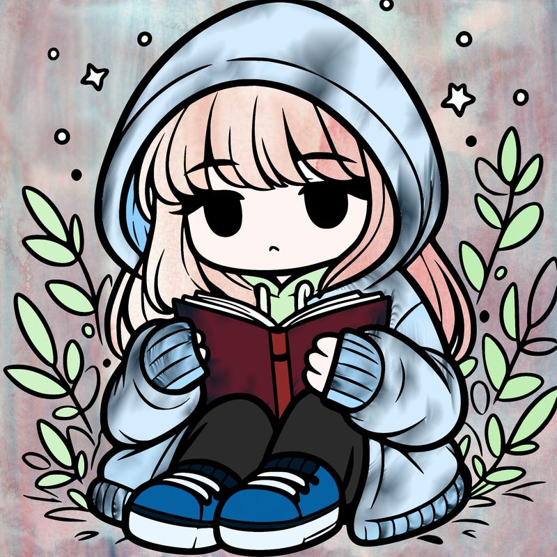 girl in oversized hoodie reading a book