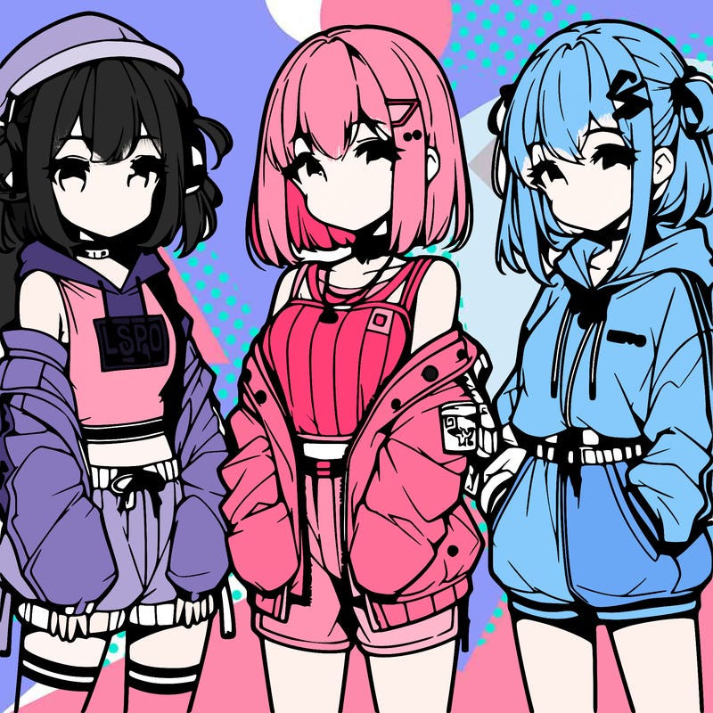 anime girls in streetwear outfits