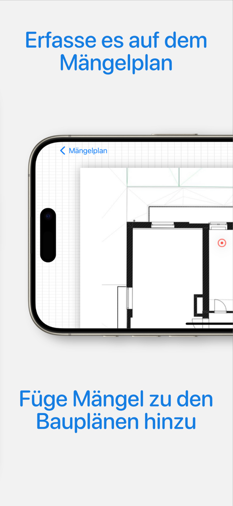 ProCapture app interface displaying a red pin to track defects on a digital construction blueprint.