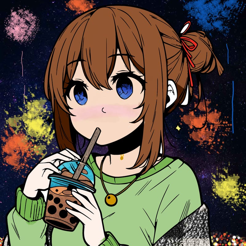 manga character drinking boba